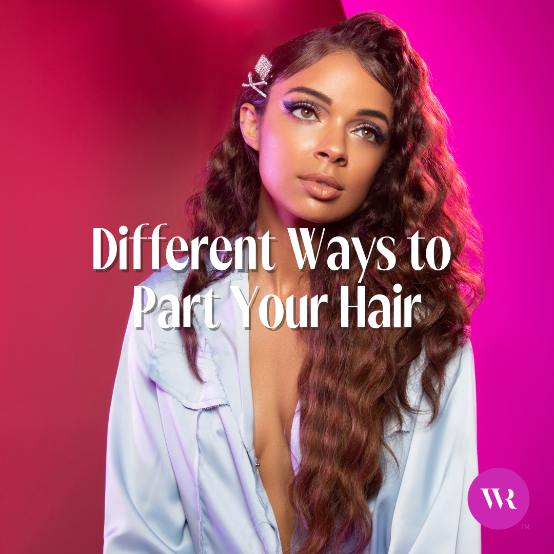 Model with parted hair and a hair clip with a vivid and colorful background