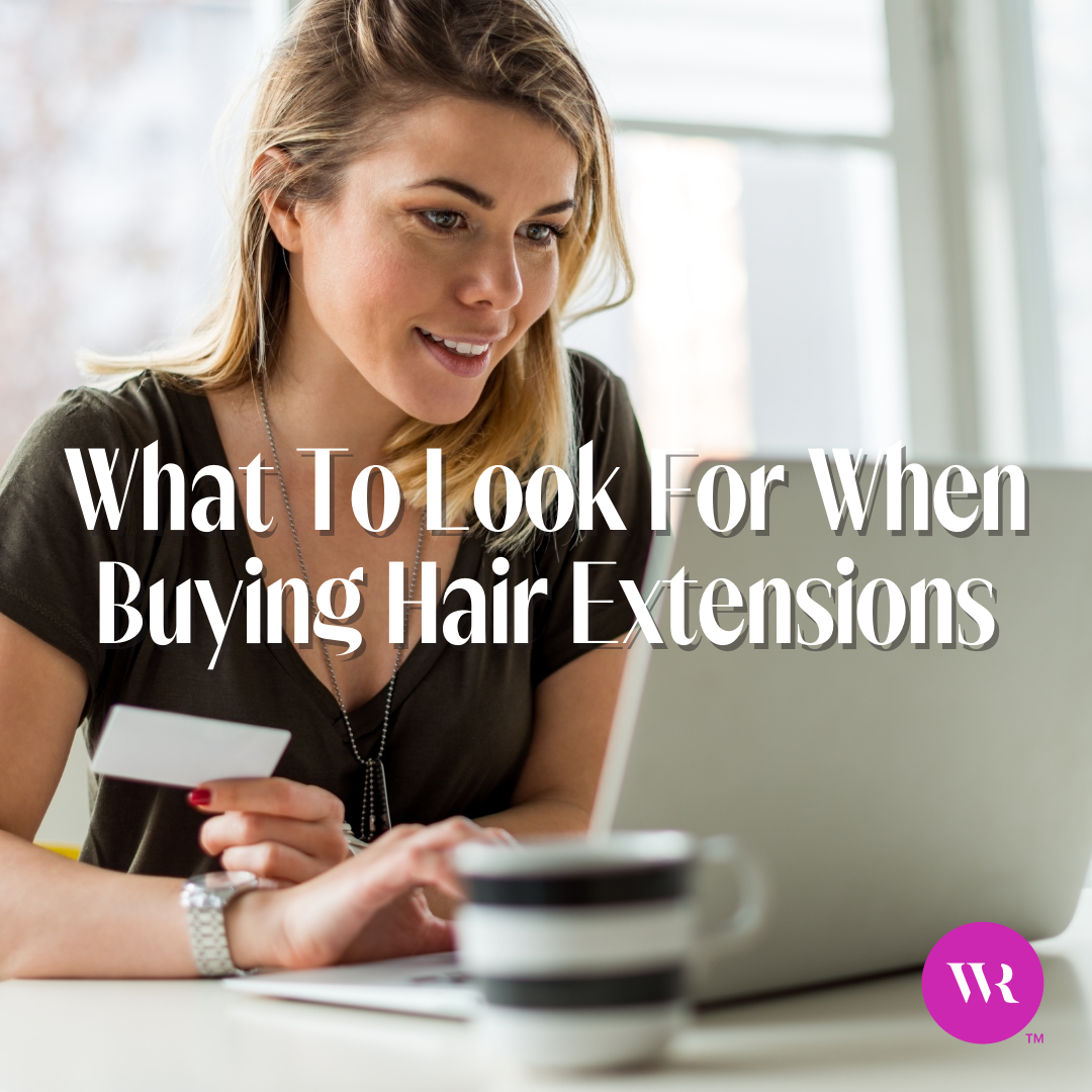 Woman doing research on her laptop looking to purchase hair extensions