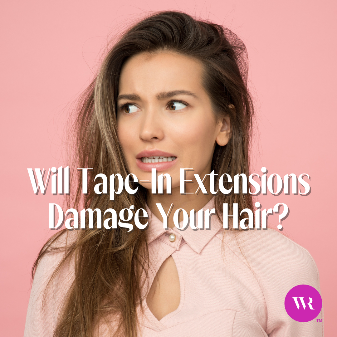 Woman with brown hair worried about extensions damaging her hair